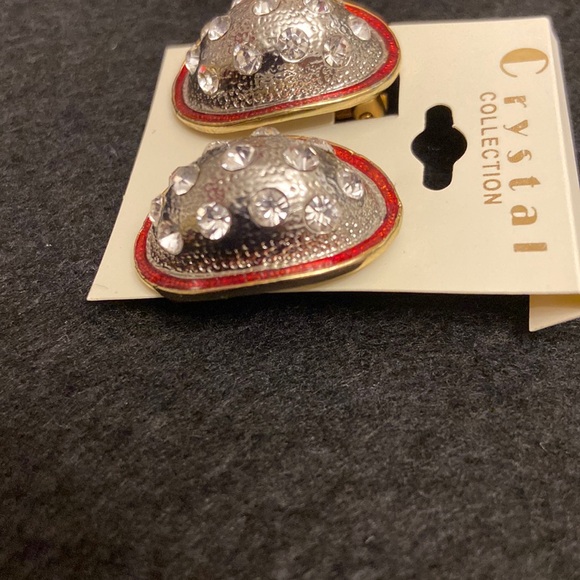 Women’s Silver Color Rhinestones Colorless Red & Gold Trim Cowgirl Hat Earrings - Picture 2 of 3